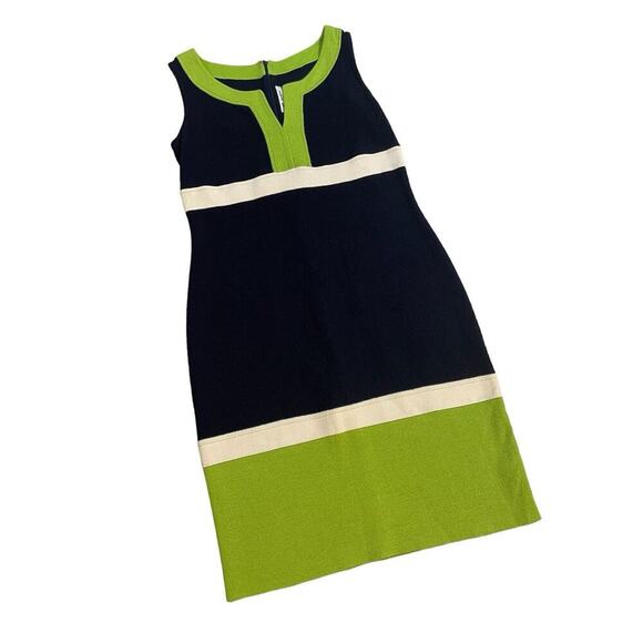 St. John Dress Santana Knit Size Medium Sheath Sleeveless Colorblock Mod Resort - Picture 2 of 12